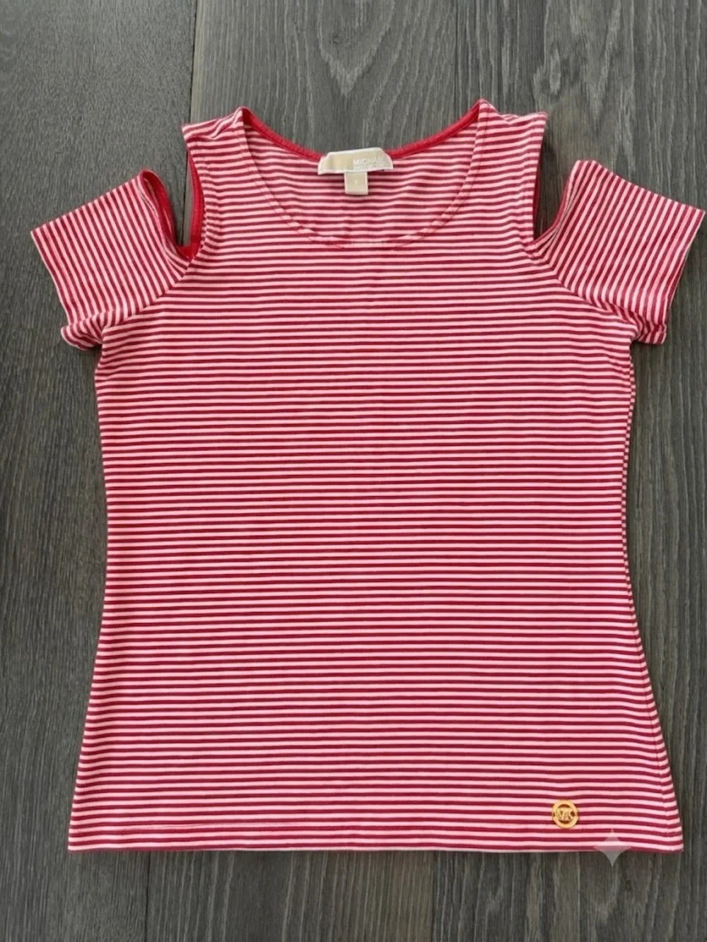 Michael Kors Coral and White Striped Cold-Shoulder Tank Top